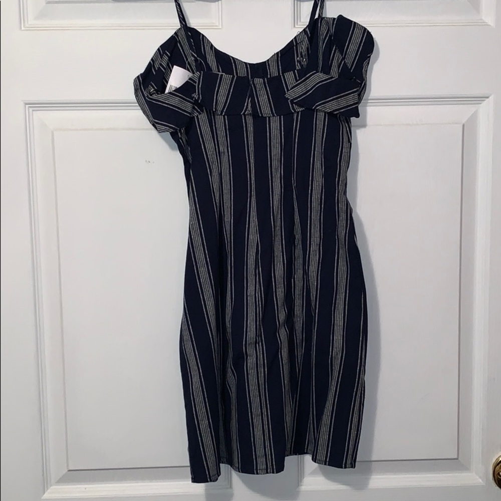 Navy & White Ruffle Striped Dress - Picture 3 of 4
